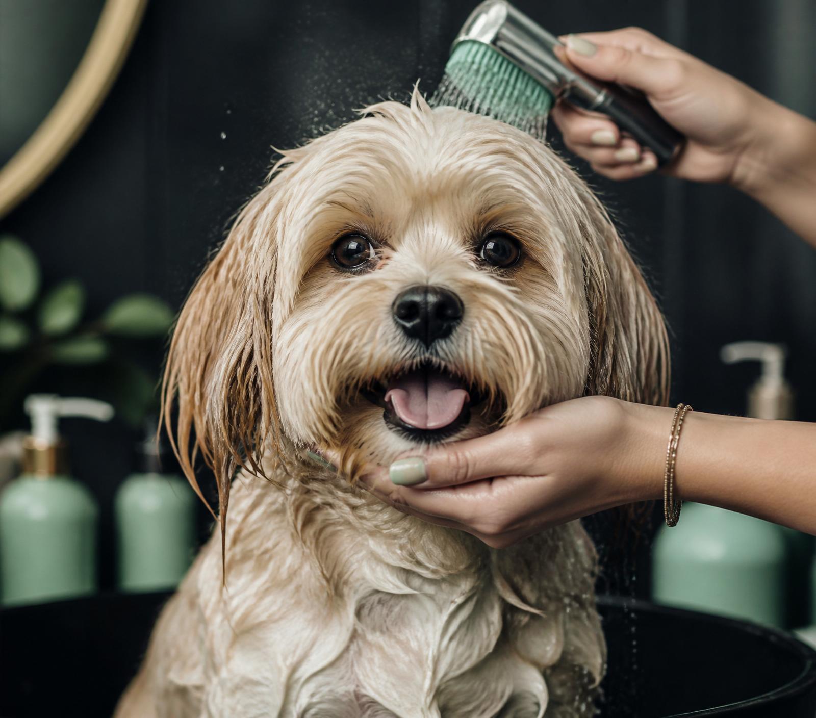 Cachorrinho feliz durante banho na Alternapet